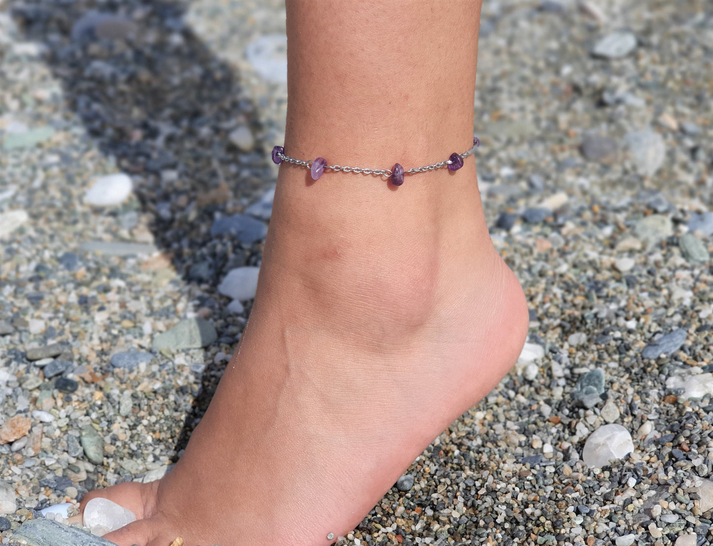 Amethyst Anklet, Gold Anklet, Silver Anklet, Crystal Anklet, Gemstone Anklet, Ankle Bracelet, Boho Anklet, Beach Anklet, Summer Anklet, Chip