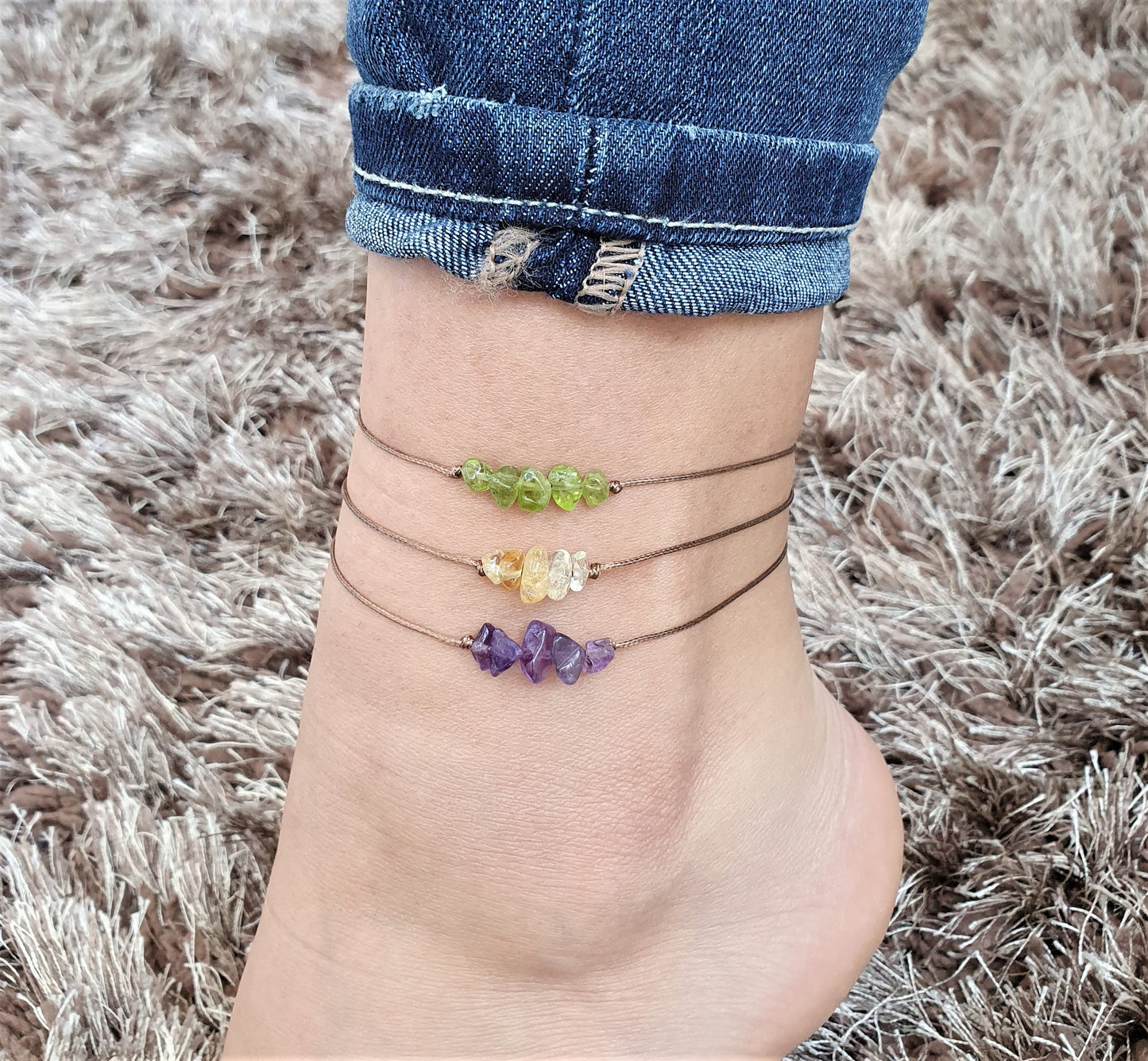 Crystal Anklet, Gemstone Anklet, Lapis Lazuli Anklet, Boho Anklet, Beach Anklet, Chips Anklet, Summer Anklet, Gem Dainty Anklet, Friendship