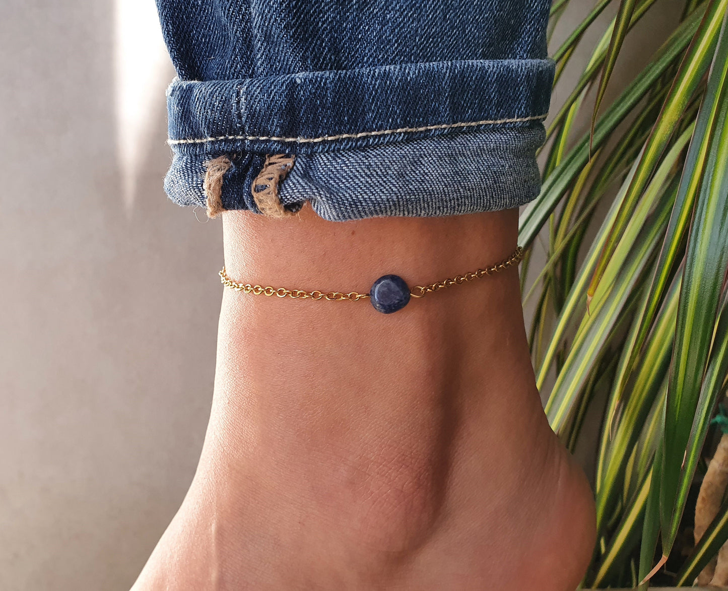 Sodalite Anklet, Gold Anklet, Silver Anklet, Blue Anklet, Ankle Bracelet, November Birthstone, Crystal Anklet, Gemstone Anklet, Birthday