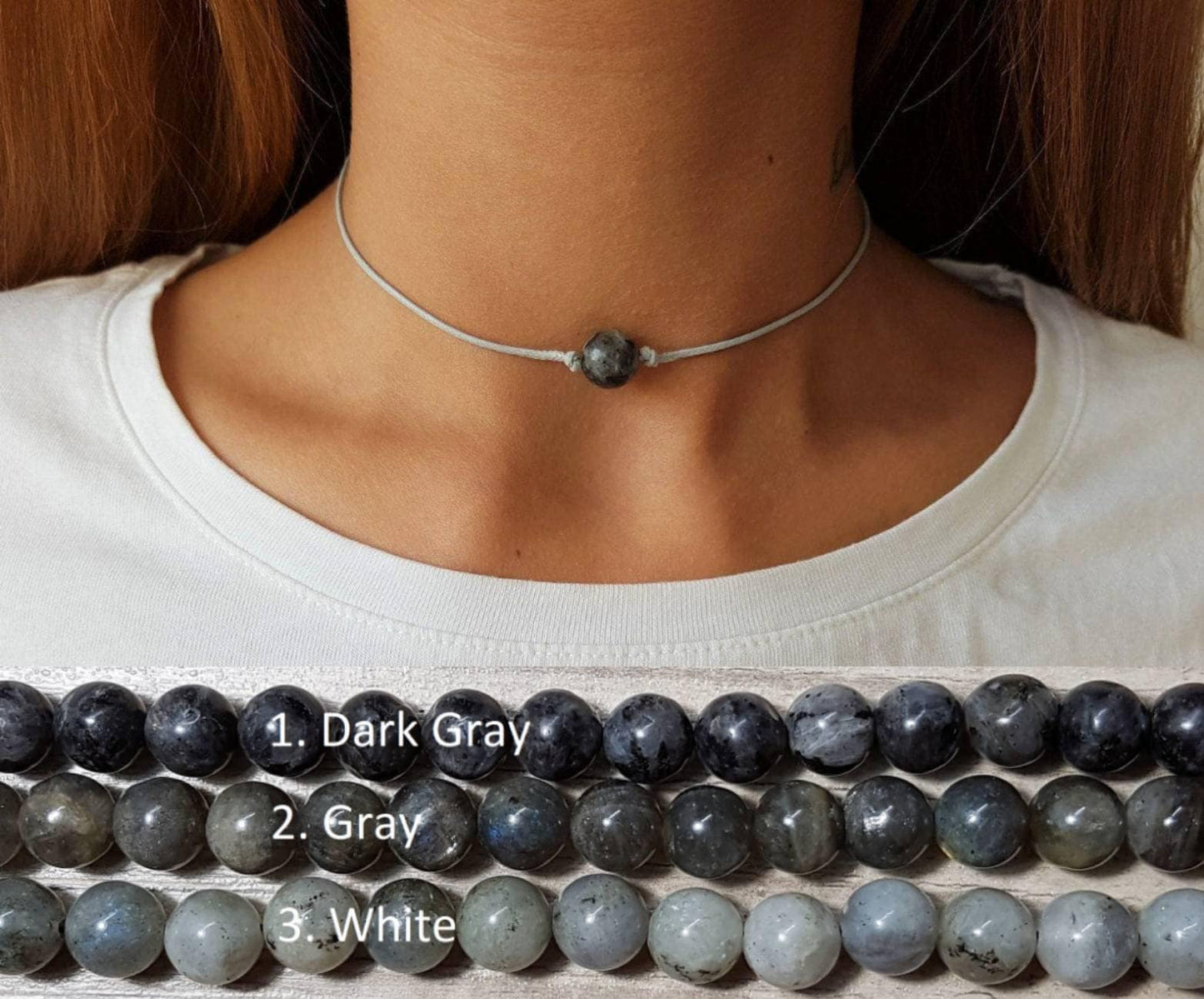 Labradorite Choker, Gemstone Choker, Choker Necklace, Boho Choker, Bohemian Choker, Single Bead Choker, Thin Gray Choker, Gray Bead Choker