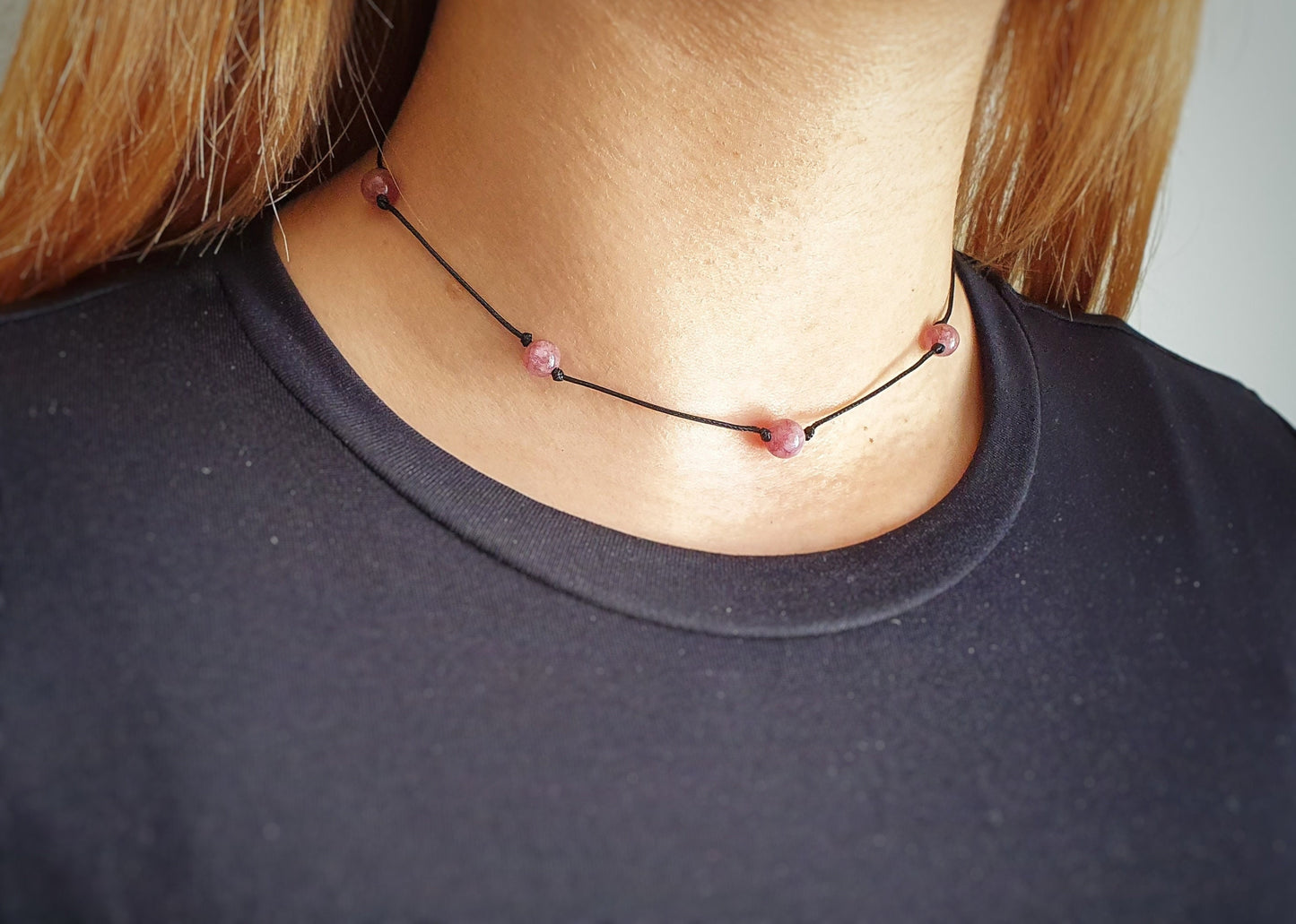 Lepidolite Necklace, Choker Necklace, Dainty Bead Choker, Bridesmaid Necklace, Girlfriend Gift, Minimalist Choker, Adjustable Necklace