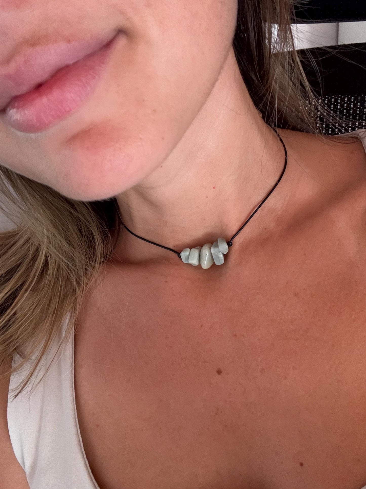 ONLY ONE, Choker Necklace, Gift for Her, Amazonite Necklace, Steel Necklace, Crystal Choker, Crystal Necklace, Chips Choker, Healing