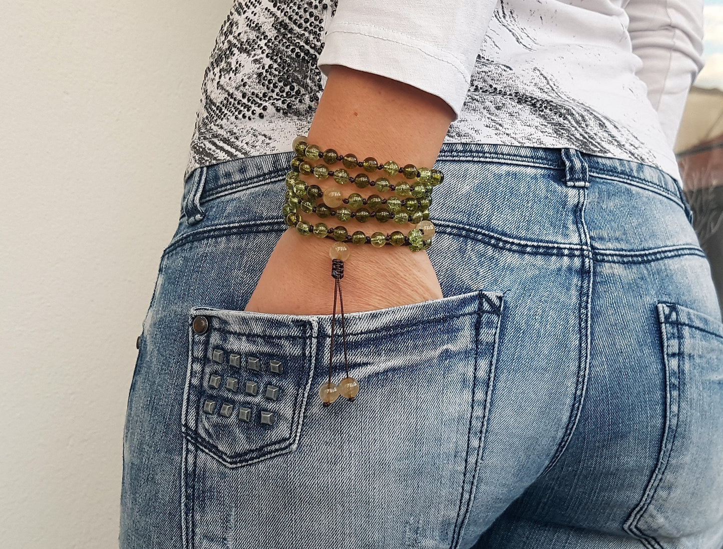 Peridot Mala, Rutilated Quartz, Quartz Mala, 108 Mala, 108 Mala Necklace, 108 Mala Bracelet, 108 Men Mala, 108 Mala Beads, 108 Prayer Beads
