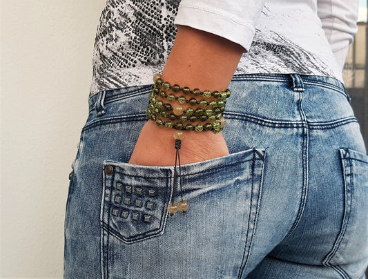 Peridot Mala, Rutilated Quartz, Quartz Mala, 108 Mala, 108 Mala Necklace, 108 Mala Bracelet, 108 Men Mala, 108 Mala Beads, 108 Prayer Beads