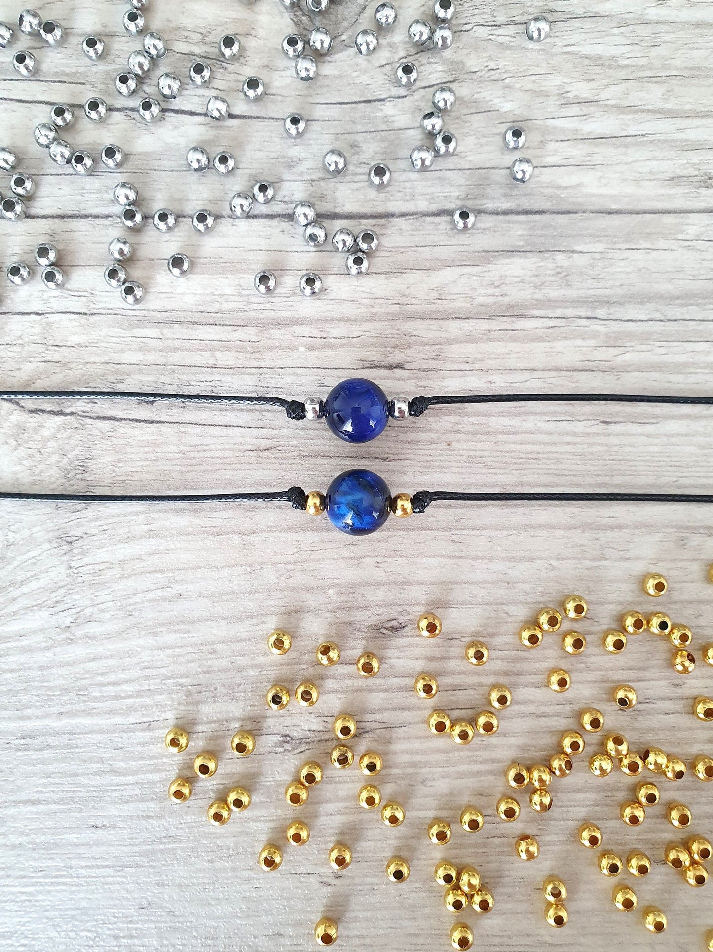 Blue Tigers Eye, Tigers Eye Choker, Tigers Eye Necklace, Gold Plated Beads, Steel Beads, Gemstone Choker, Gemstone Necklace, Cord Necklace
