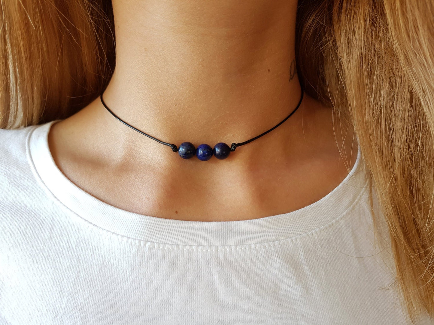 Lapis Lazuli Choker, Gemstone Choker, Boho Choker, Bohemian Choker, Thin Black Choker, Black Choker, Choker Necklace, Simple Black Choker