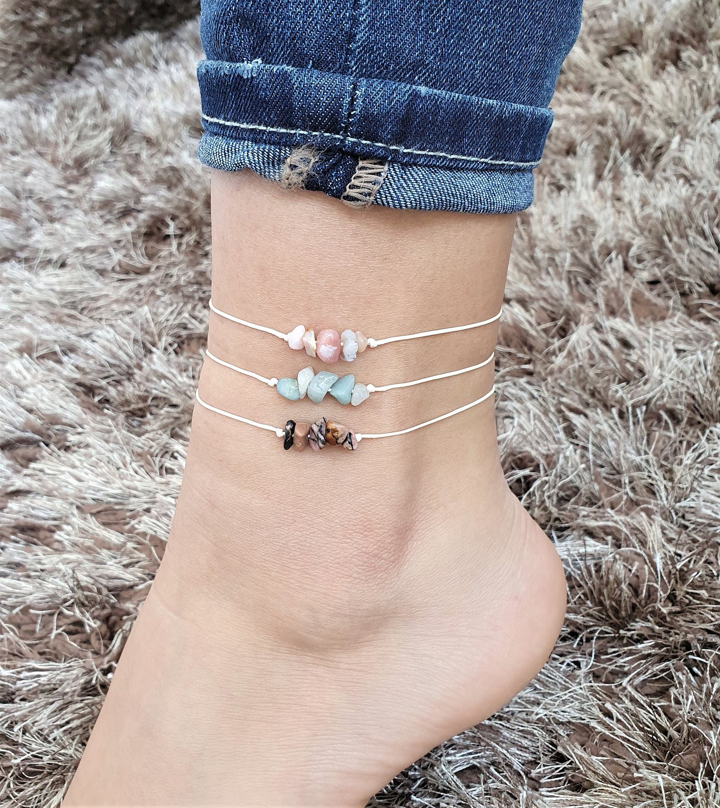 Crystal Anklet, Gemstone Anklet, Lapis Lazuli Anklet, Boho Anklet, Beach Anklet, Chips Anklet, Summer Anklet, Gem Dainty Anklet, Friendship