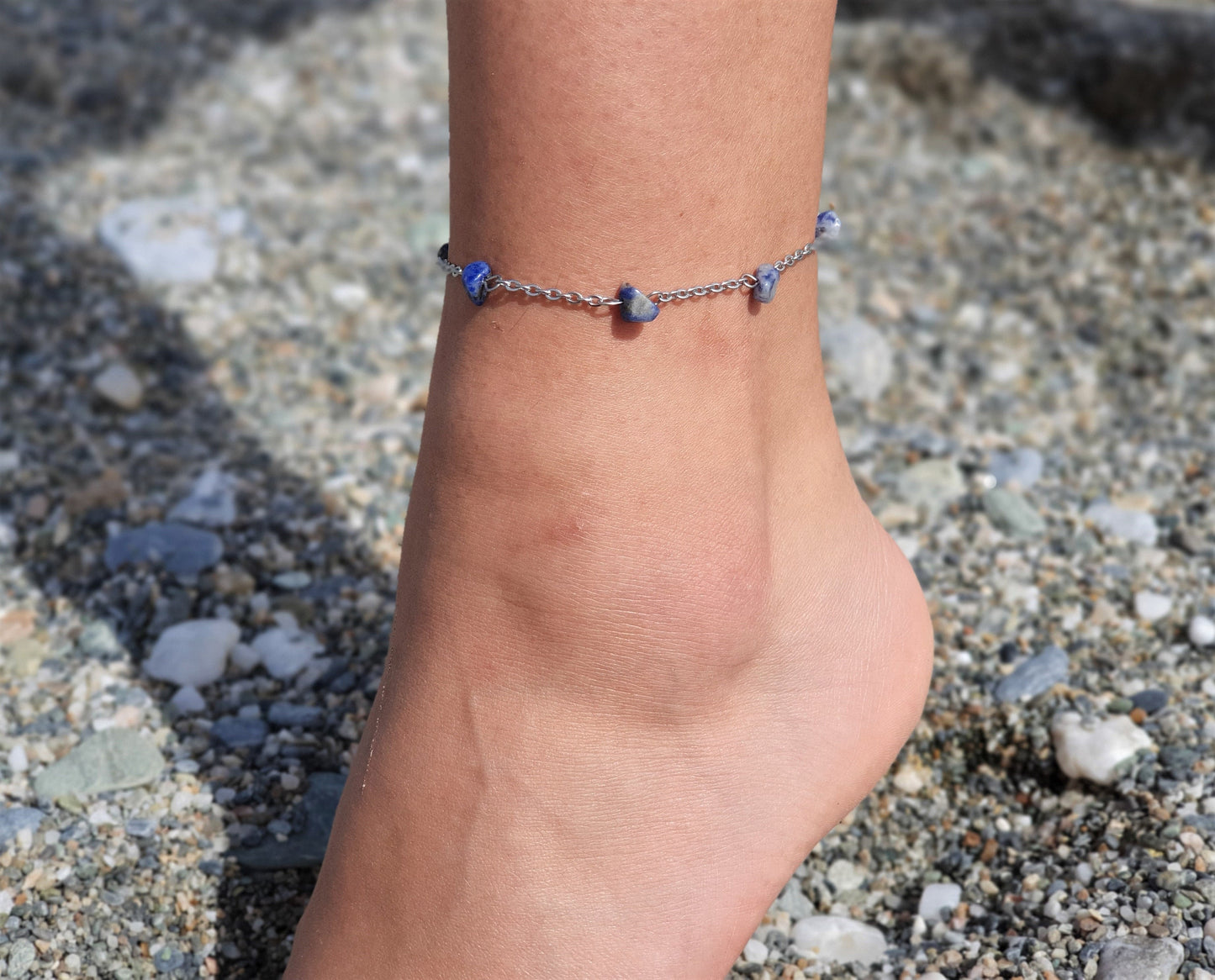 Sodalite Anklet, Gold Anklet, Silver Anklet, Crystal Anklet, Gemstone Anklet, Ankle Bracelet, Boho Anklet, Beach Anklet, Summer Anklet, Chip