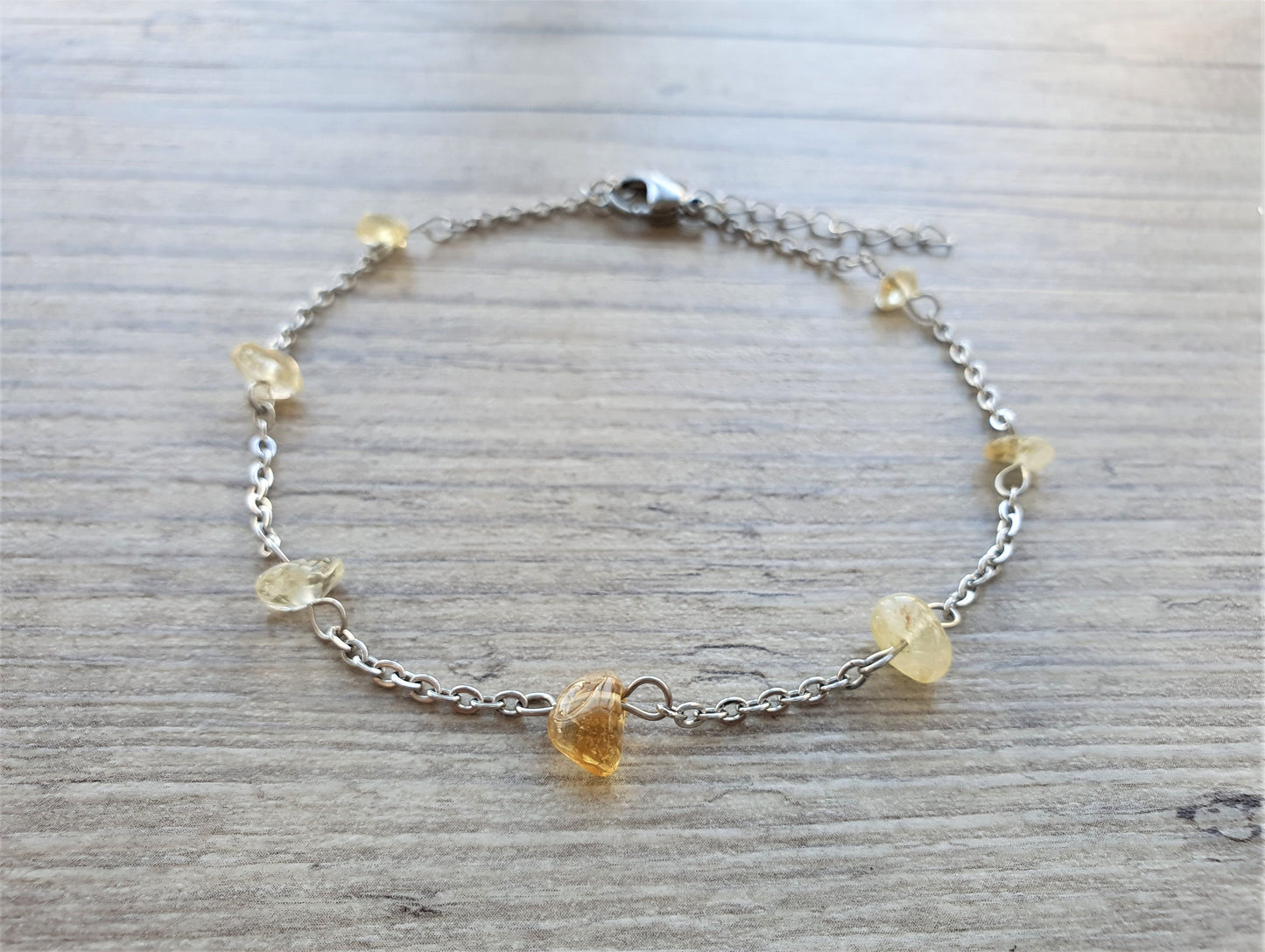 Citrine Anklet, Silver Anklet, Crystal Anklet, Gemstone Anklet, Ankle Bracelet, Boho Anklet, Beach Anklet, Summer Anklet, Chips Anklet