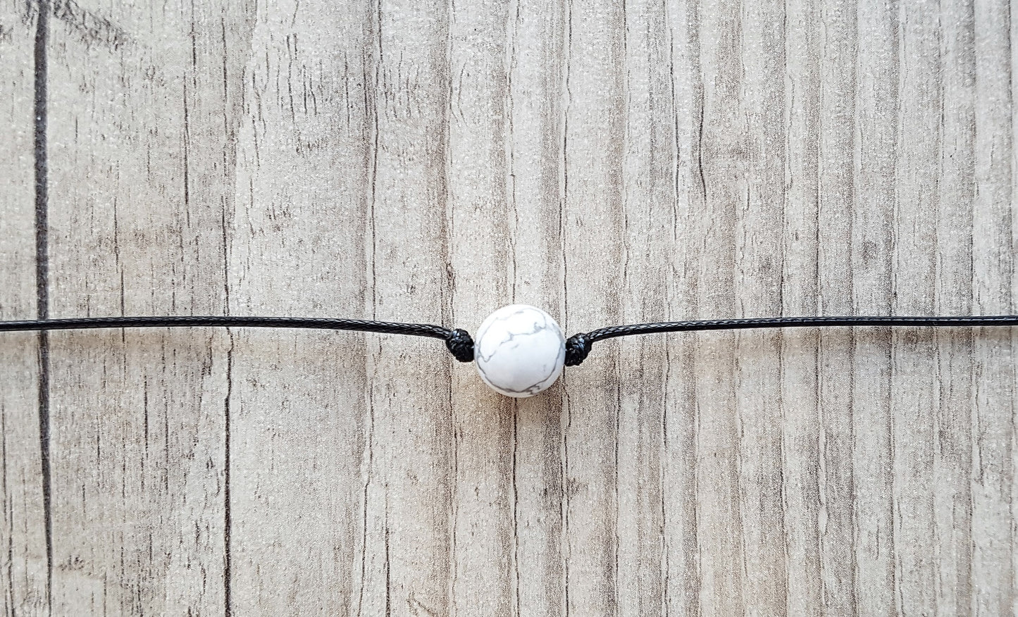 Howlite Choker, Gemstone Choker, Choker Necklace, Boho Choker, Bohemian Choker, Single Bead Choker, Thin Black Choker, Beige Bead Choker