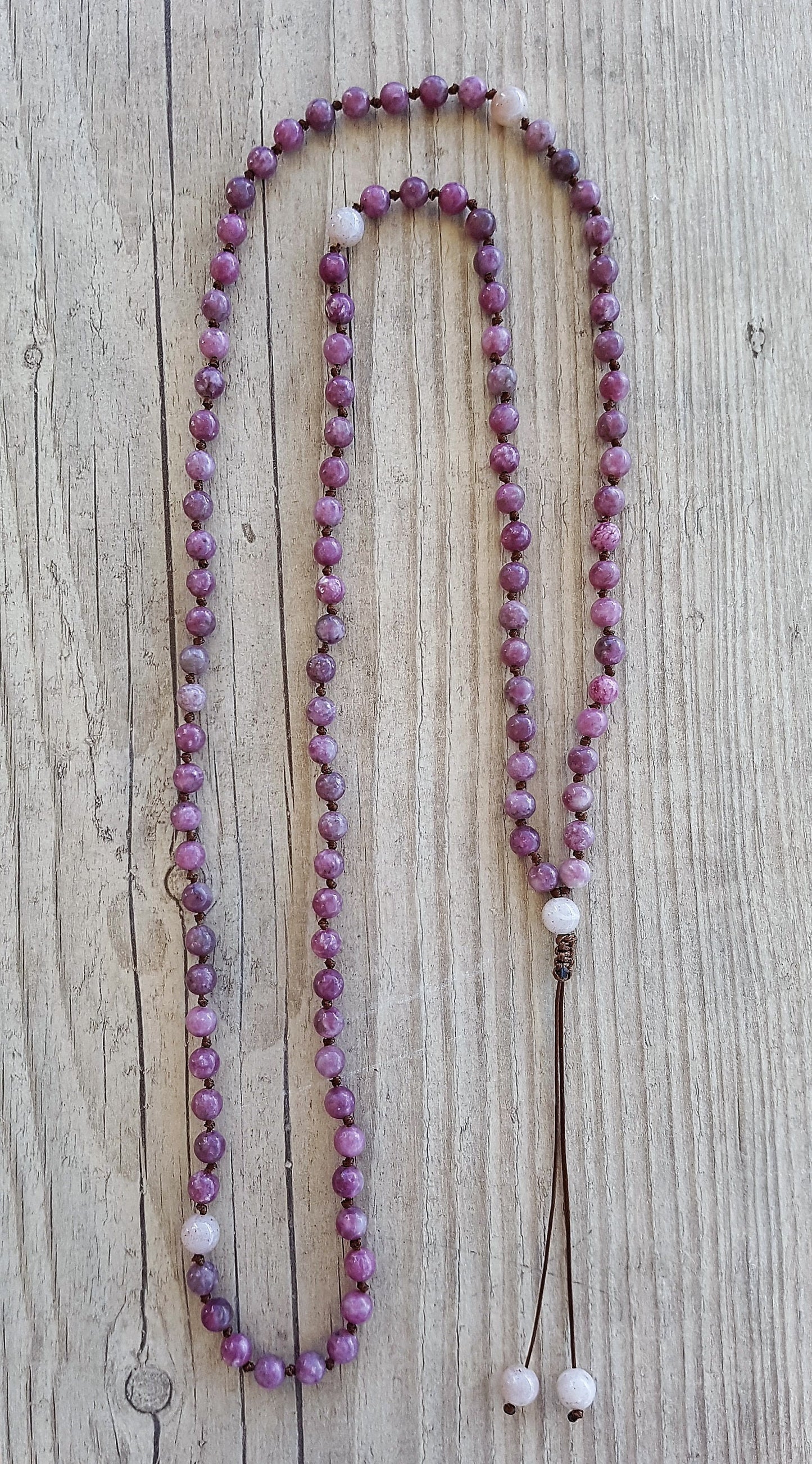 Lepidolite Mala, Moonstone Mala, 108 Mala, 108 Mala Bracelet, Pink Mala Beads, 108 Mala Beads, 108 Prayer Beads, Boho Necklace, Knotted Mala