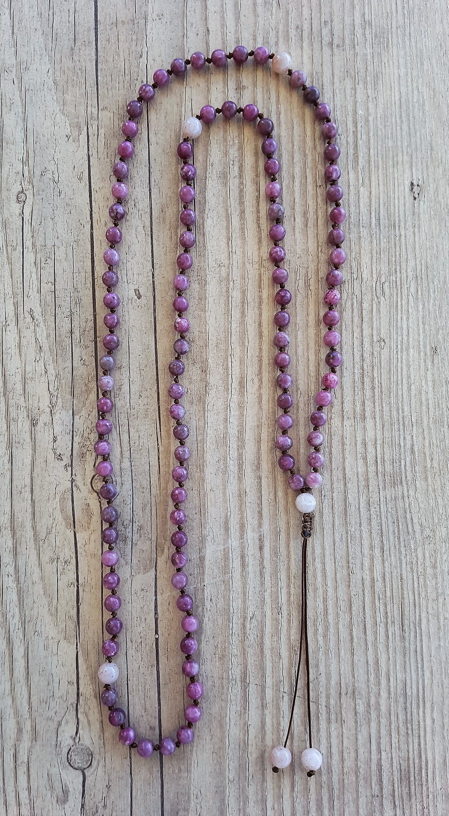 Lepidolite Mala, Moonstone Mala, 108 Mala, 108 Mala Bracelet, Pink Mala Beads, 108 Mala Beads, 108 Prayer Beads, Boho Necklace, Knotted Mala