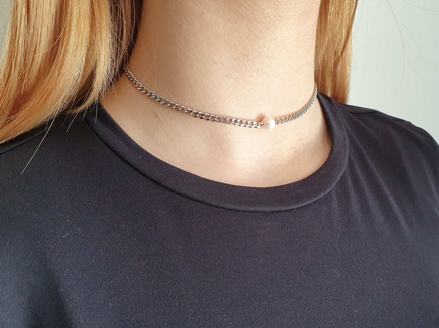 Freshwater Pearl, Pearl Choker, Pearl Necklace, White Pearl Choker, Silver Necklace, Single Pearl Choker, Single Pearl, One Pearl Necklace