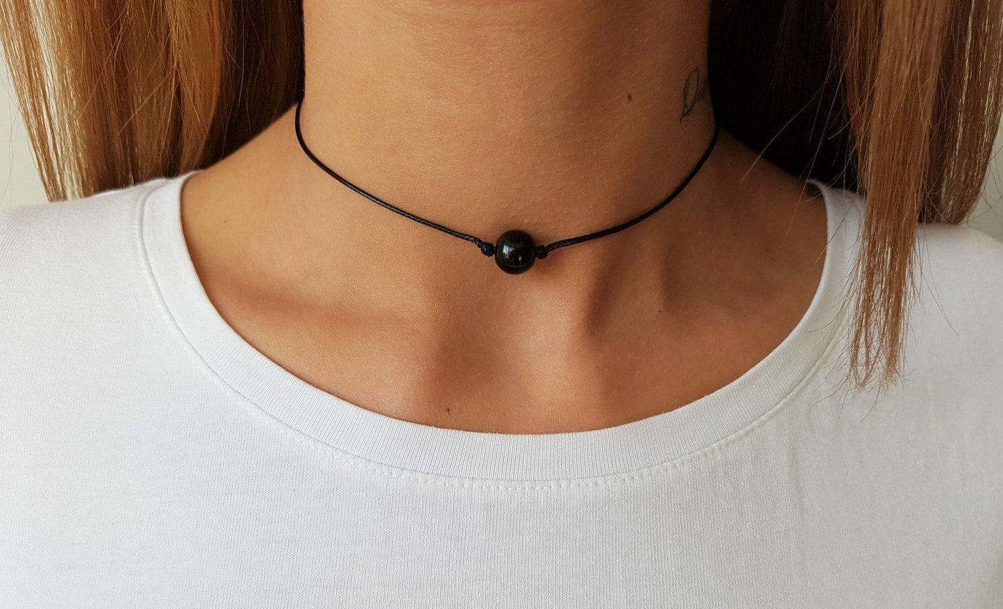 Black Obsidian, Obsidian Choker, Gemstone Choker, Choker Necklace, Boho Choker, Bohemian Choker, Single Bead Choker, Thin Black Choker