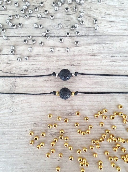 Volcanic rock, Rock Necklace, Gold Plated Beads, Steel Beads, Gemstone Choker, Gemstone Necklace, Cord Necklace, Minimalistic Jewel