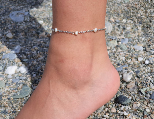 White Pearl Anklet, Pearl Anklet, Silver Anklet, Gold Anklet, Gemstone Anklet, Ankle Bracelet, Beach Anklet, Summer Anklet, Beaded Anklet