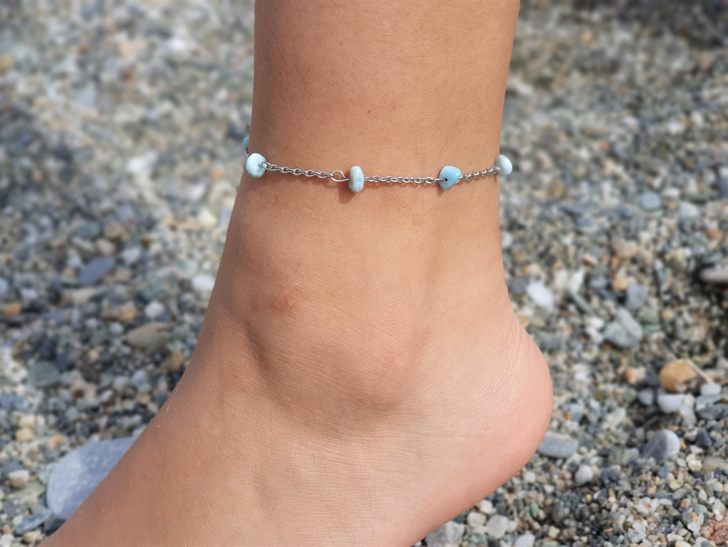 Larimar Anklet, Gold Anklet, Silver Anklet, Crystal Anklet, Gemstone Anklet, Ankle Bracelet, Boho Anklet, Beach Anklet, Summer Anklet, Chips