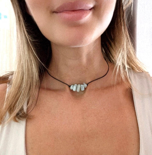 ONLY ONE, Choker Necklace, Gift for Her, Amazonite Necklace, Steel Necklace, Crystal Choker, Crystal Necklace, Chips Choker, Healing