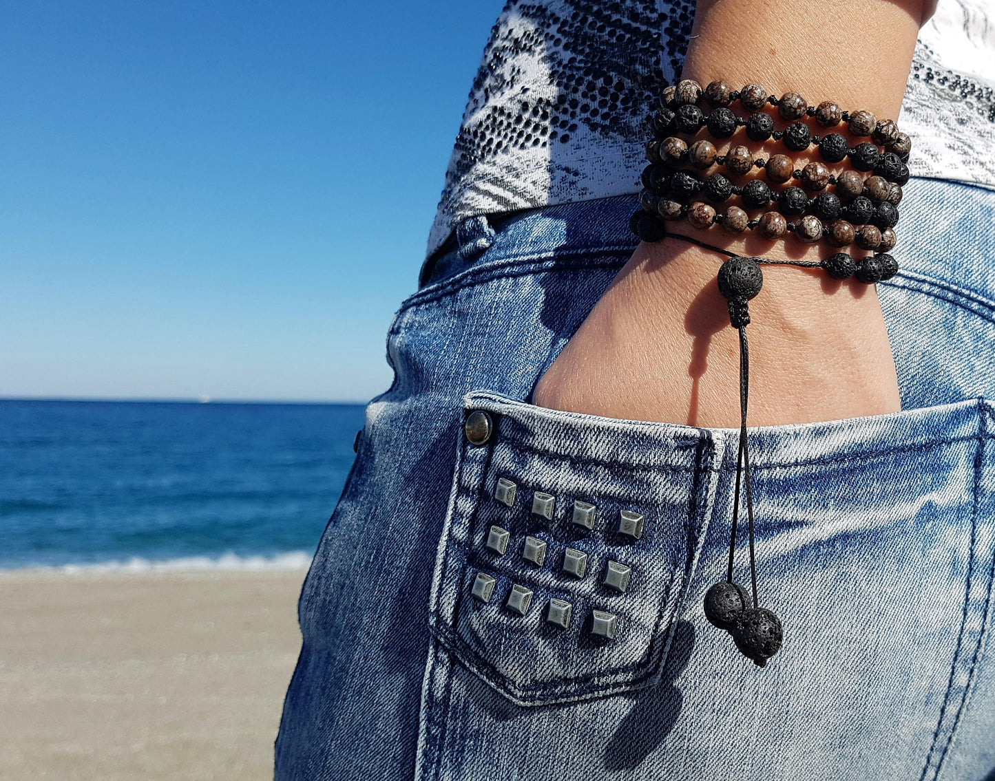 Jasper Mala, Volcanic rock Mala, 108 Mala, 108 Mala Bracelet, Mens Mala, 108 Mala Beads, 108 Prayer Beads, Boho Necklace, Knotted Mala Beads