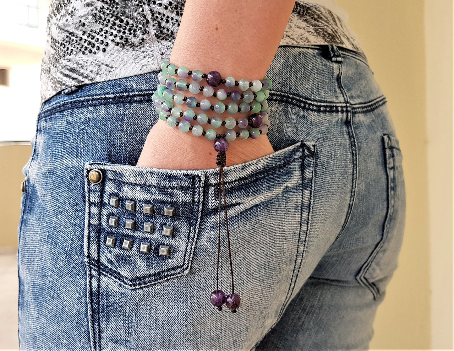 Rainbow Fluorite, Amethyst Mala, 108 Mala, 108 Mala Necklace, 108 Mala Bracelet, 108 Men Mala, 108 Mala Beads, 108 Prayer Beads, 108 Women