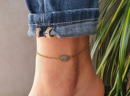 Labradorite Anklet, Gold Anklet, Silver Anklet, Gray Anklet, Ankle Bracelet, September Birthstone, Crystal Anklet, Gemstone Anklet, Birthday