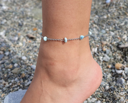 Larimar Anklet, Gold Anklet, Silver Anklet, Crystal Anklet, Gemstone Anklet, Ankle Bracelet, Boho Anklet, Beach Anklet, Summer Anklet, Chips