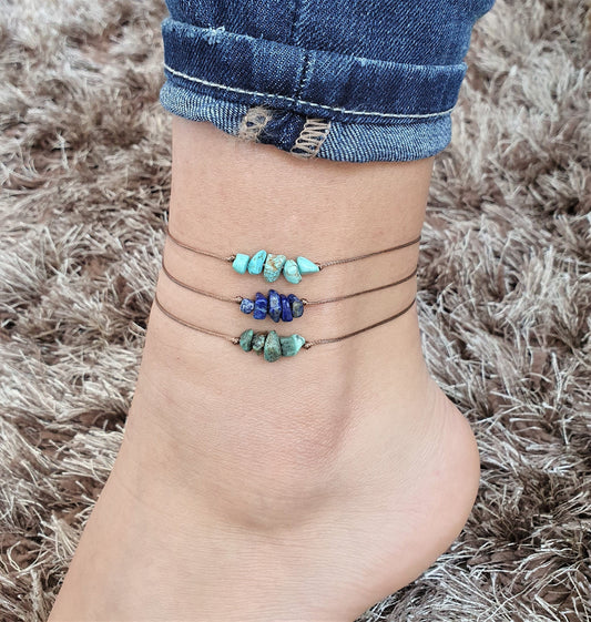 Crystal Anklet, Gemstone Anklet, Lapis Lazuli Anklet, Boho Anklet, Beach Anklet, Chips Anklet, Summer Anklet, Gem Dainty Anklet, Friendship