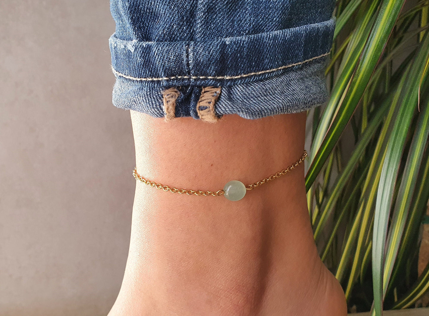 Aventurine Anklet, Gold Anklet, Silver Anklet, Green Anklet, Ankle Bracelet, August Birthstone, Crystal Anklet, Gemstone Anklet, Birthday