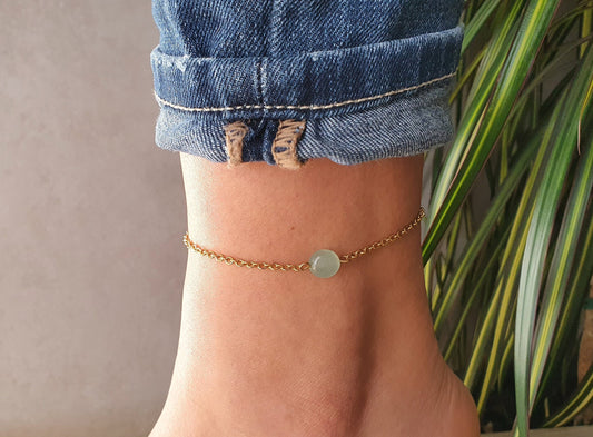 Aventurine Anklet, Gold Anklet, Silver Anklet, Green Anklet, Ankle Bracelet, August Birthstone, Crystal Anklet, Gemstone Anklet, Birthday
