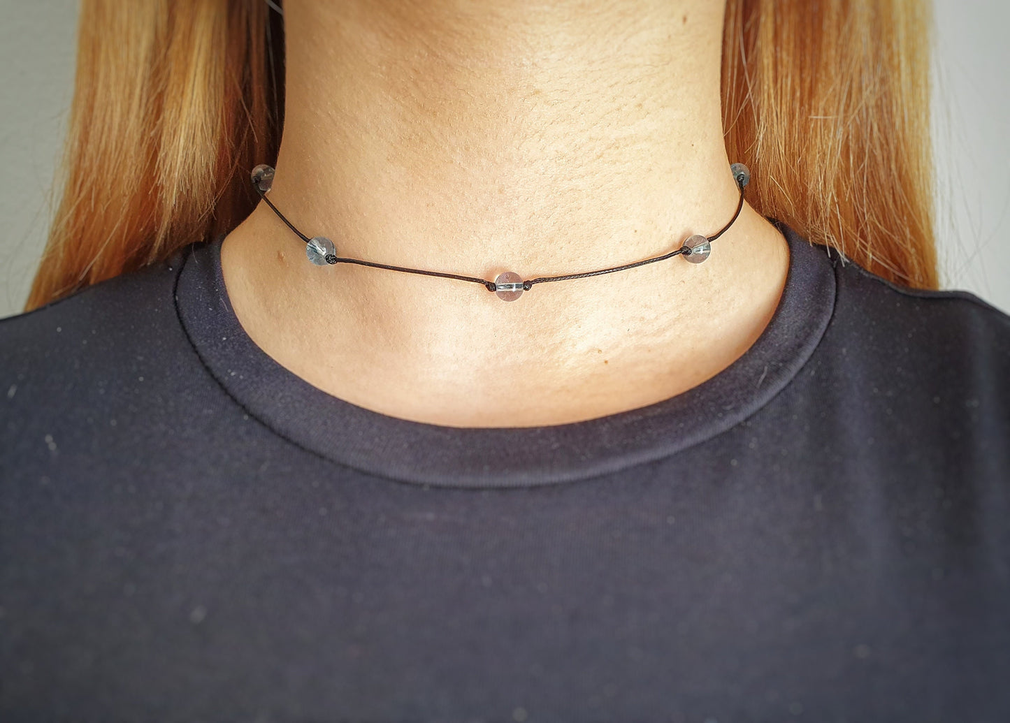 Blue Topaz Necklace, Choker Necklace, Dainty Bead Choker, Bridesmaid Necklace, Girlfriend Gift, Minimalist Choker, Birthstone Necklace