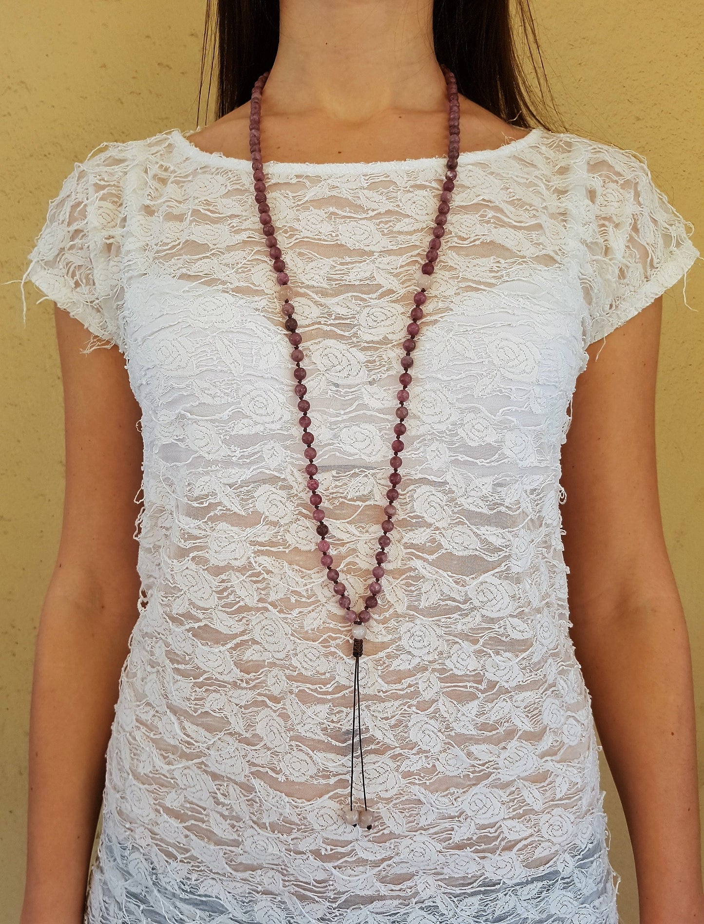 Lepidolite Mala, Moonstone Mala, 108 Mala, 108 Mala Bracelet, Pink Mala Beads, 108 Mala Beads, 108 Prayer Beads, Boho Necklace, Knotted Mala