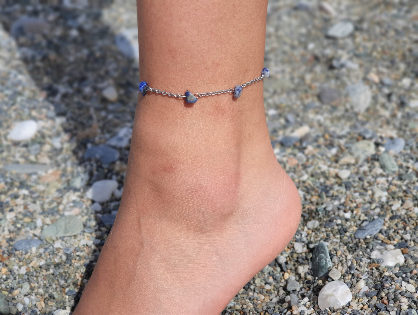 Sodalite Anklet, Gold Anklet, Silver Anklet, Crystal Anklet, Gemstone Anklet, Ankle Bracelet, Boho Anklet, Beach Anklet, Summer Anklet, Chip