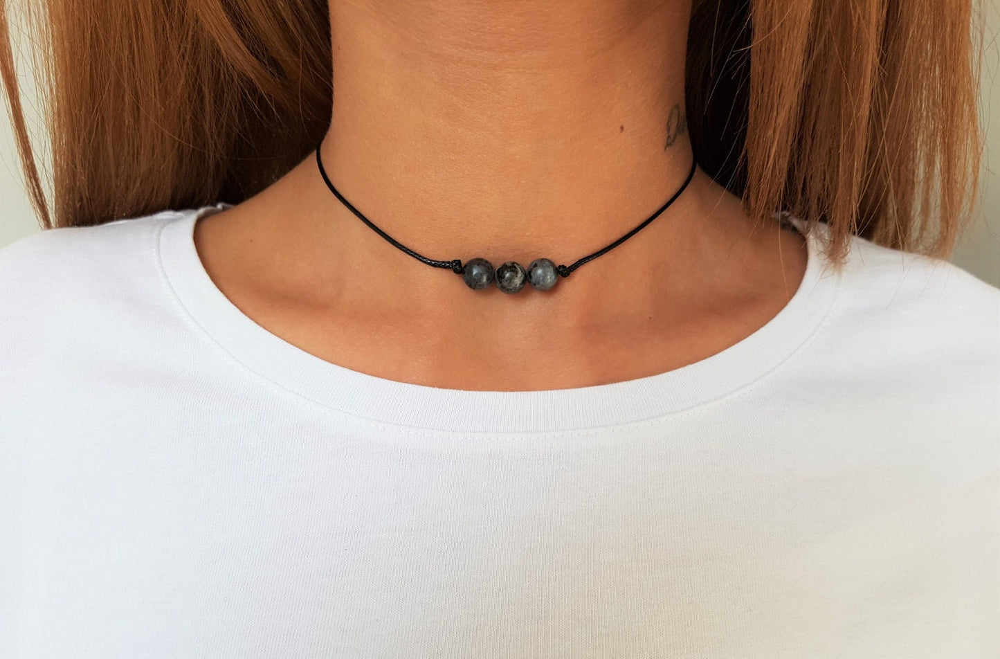Labradorite Choker, Gemstone Choker, Boho Choker, Bohemian Choker, Thin Black Choker, Gray Bead Choker, Cute Choker, Black Choker, Choker