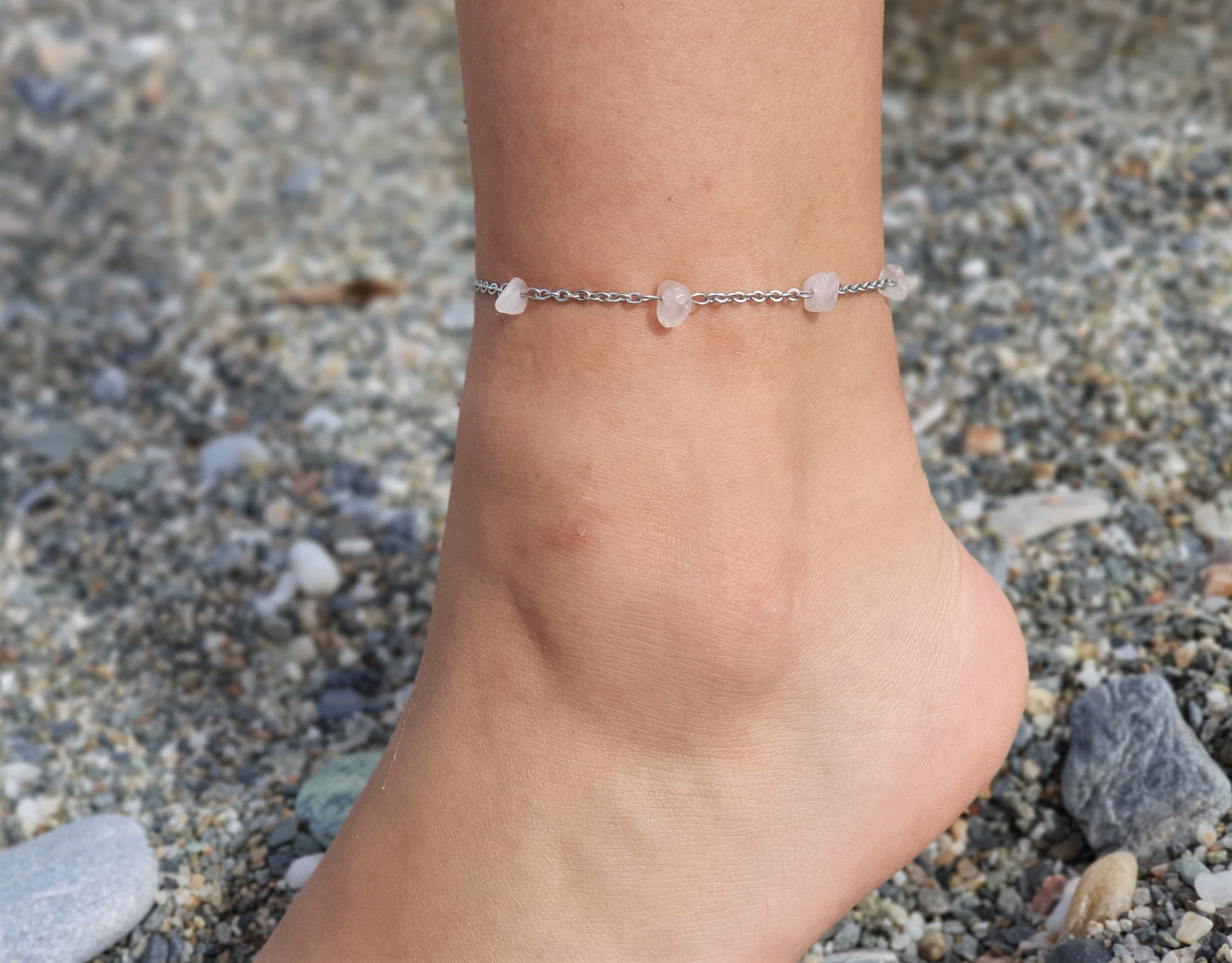 Rose Quartz Anklet, Gold Anklet, Silver Anklet, Crystal Anklet, Gemstone Anklet, Ankle Bracelet, Boho Anklet, Beach Anklet, Summer Anklet