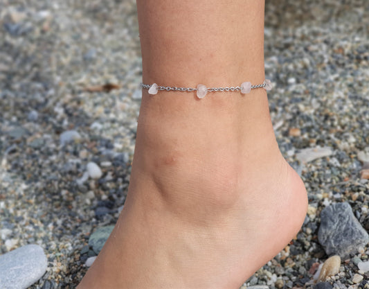 Rose Quartz Anklet, Gold Anklet, Silver Anklet, Crystal Anklet, Gemstone Anklet, Ankle Bracelet, Boho Anklet, Beach Anklet, Summer Anklet