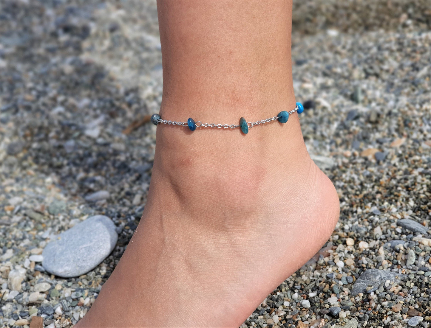 Kyanite Anklet, Gold Anklet, Silver Anklet, Crystal Anklet, Gemstone Anklet, Ankle Bracelet, Boho Anklet, Beach Anklet, Summer Anklet, Chips
