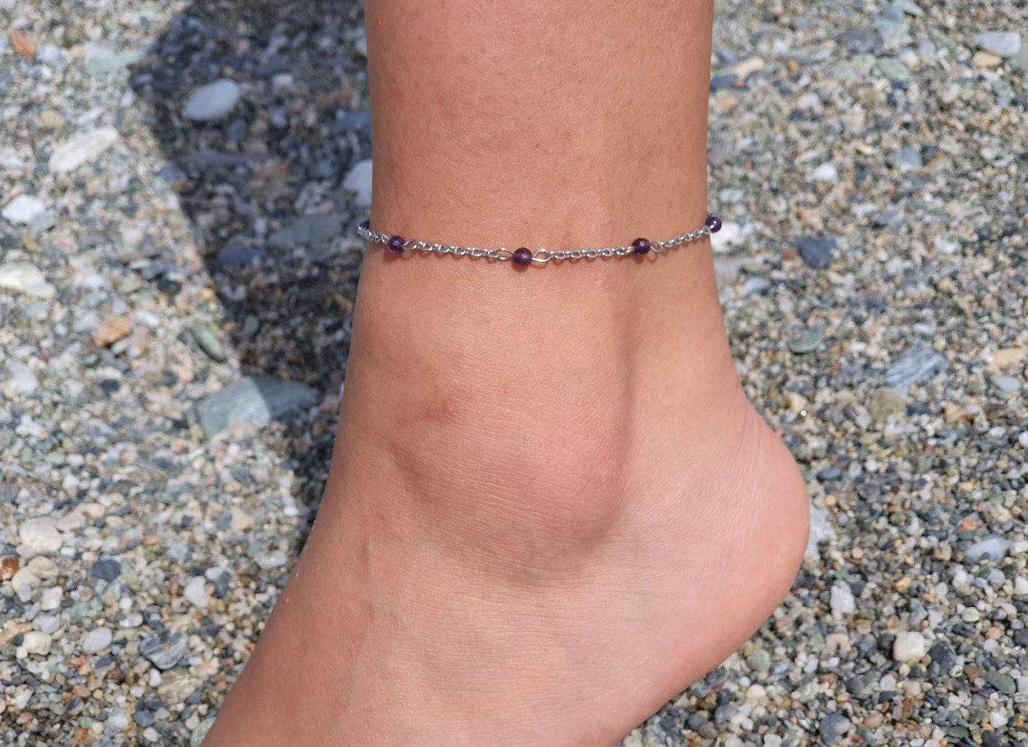 Silver Anklet, Crystal Anklet, Gemstone Anklet, Ankle Bracelet, Boho Anklet, Beach Anklet, Summer Anklet, Beaded Anklet, Bead Anklet, Chain