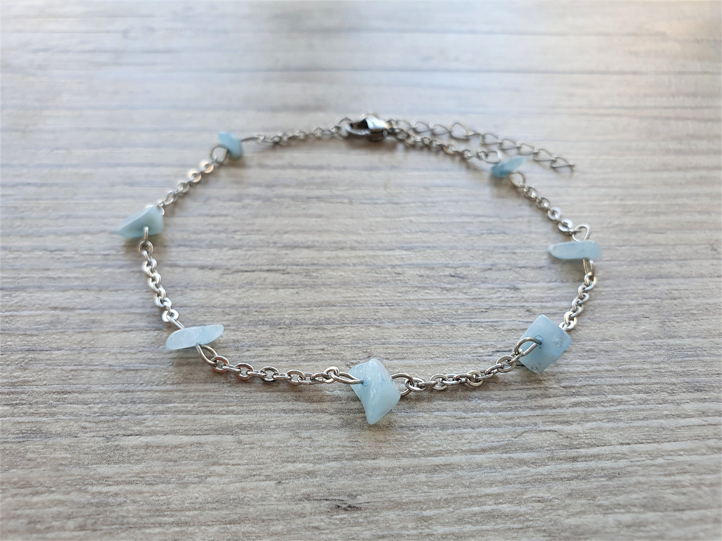 Aquamarine Anklet, Silver Anklet, Crystal Anklet, Gemstone Anklet, Ankle Bracelet, Boho Anklet, Beach Anklet, Summer Anklet, Chips Anklet