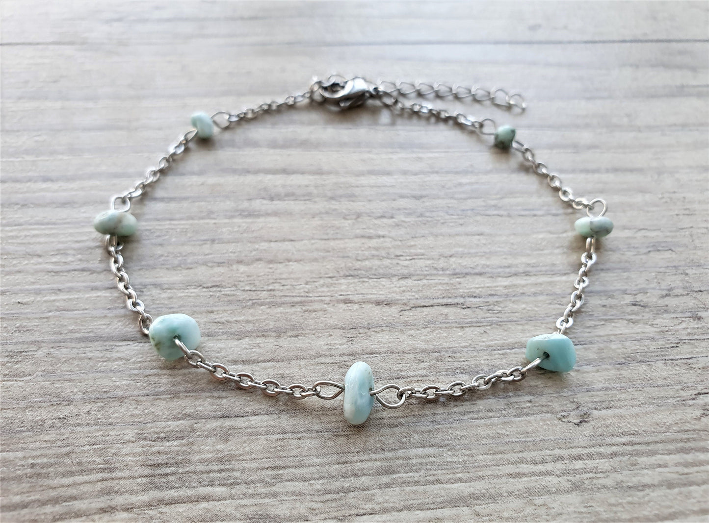Larimar Anklet, Gold Anklet, Silver Anklet, Crystal Anklet, Gemstone Anklet, Ankle Bracelet, Boho Anklet, Beach Anklet, Summer Anklet, Chips