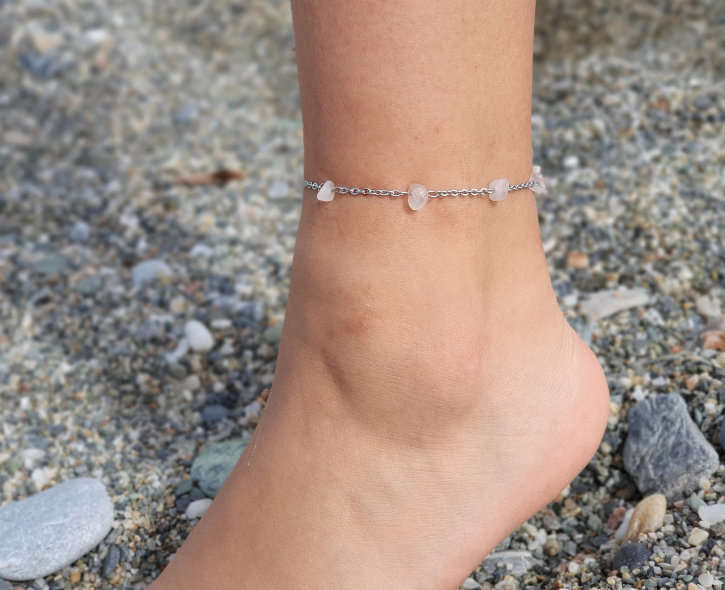 Rose Quartz Anklet, Gold Anklet, Silver Anklet, Crystal Anklet, Gemstone Anklet, Ankle Bracelet, Boho Anklet, Beach Anklet, Summer Anklet
