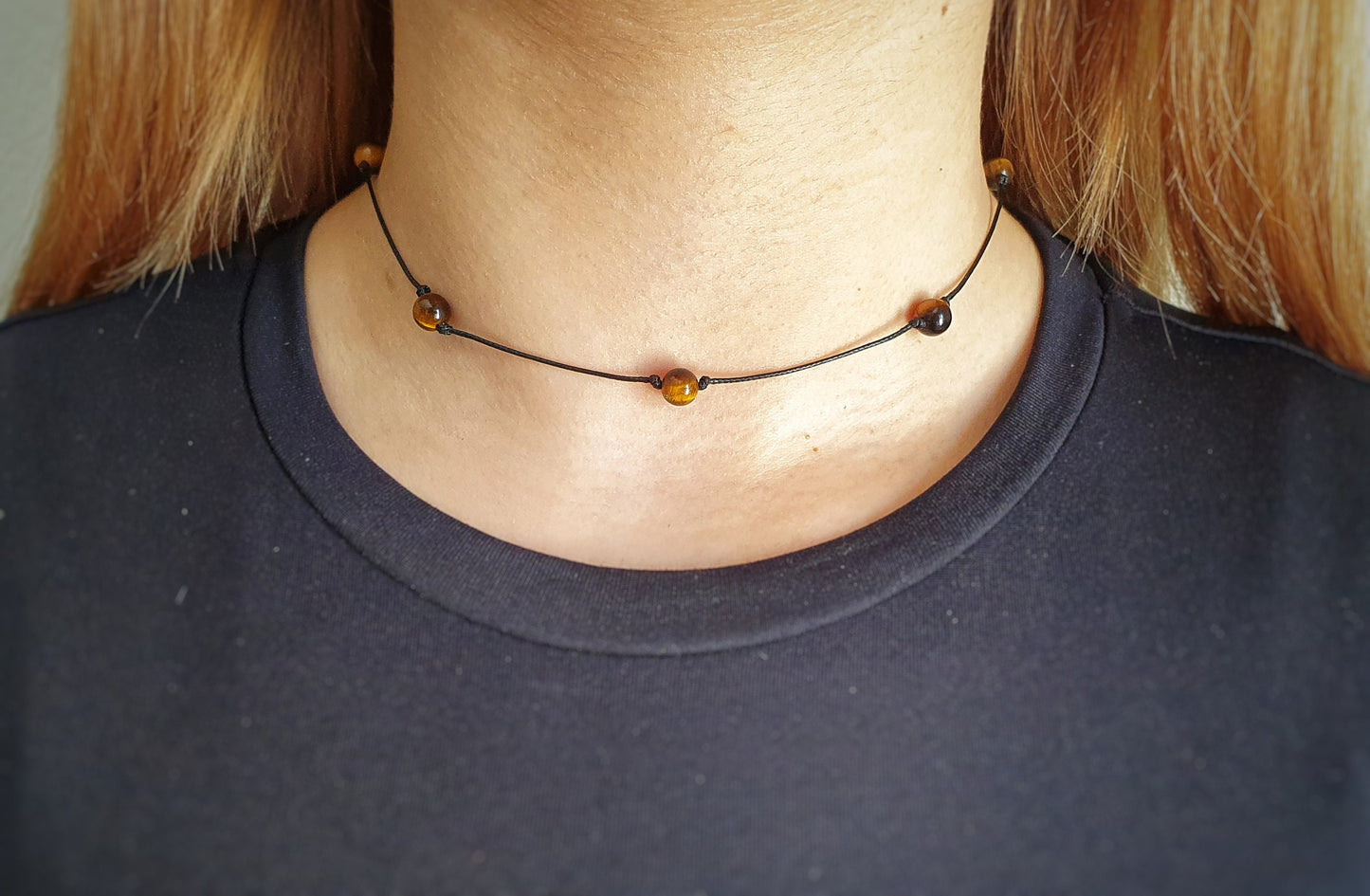 Tigers Eye Necklace, Choker Necklace, Dainty Bead Choker, Bridesmaid Necklace, Girlfriend Gift, Minimalist Choker, Adjustable Necklace