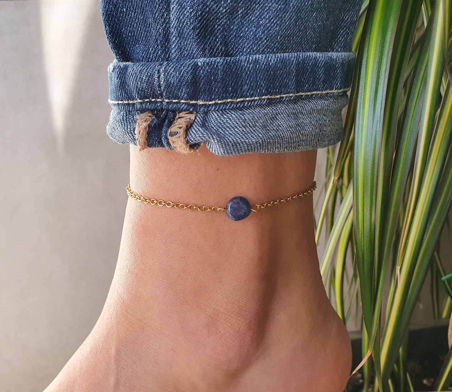 Sodalite Anklet, Gold Anklet, Silver Anklet, Blue Anklet, Ankle Bracelet, November Birthstone, Crystal Anklet, Gemstone Anklet, Birthday