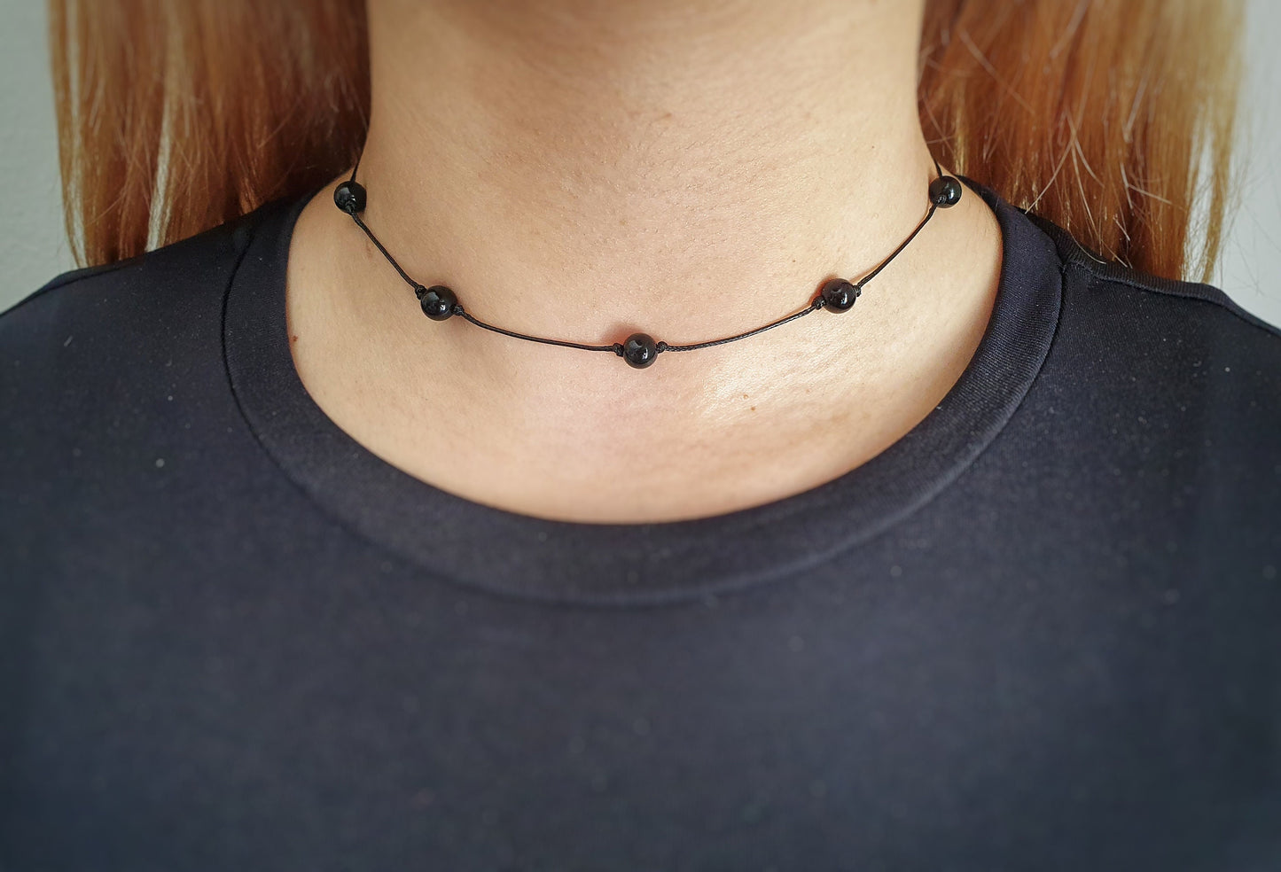 Black Obsidian, Obsidian Necklace, Choker Necklace, Dainty Bead Choker, Bridesmaid Necklace, Girlfriend Gift, Minimalist Choker, Adjustable