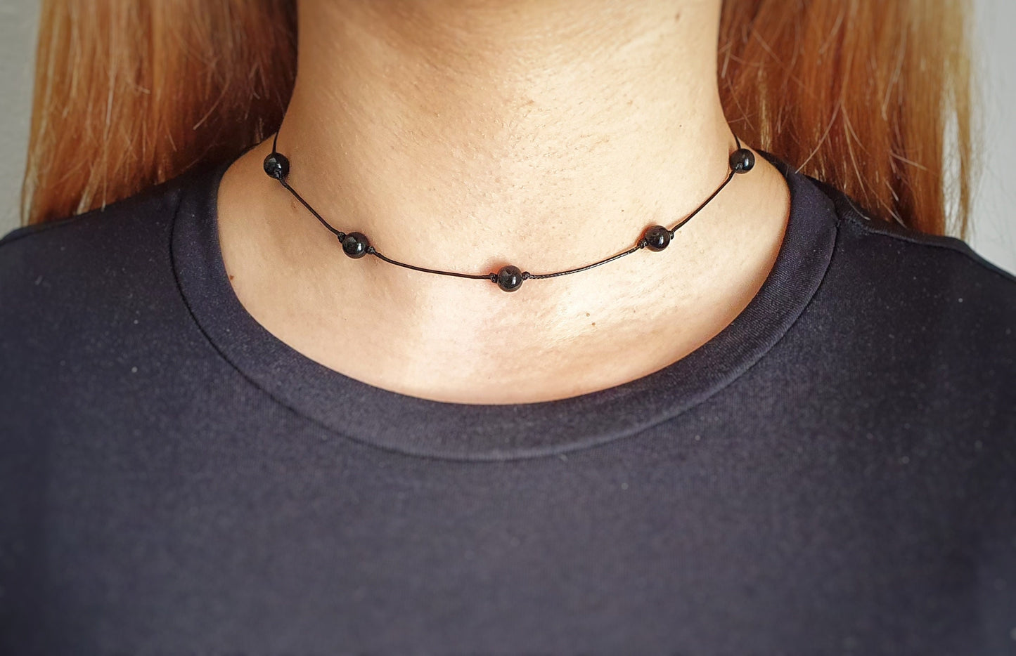 Black Obsidian, Obsidian Necklace, Choker Necklace, Dainty Bead Choker, Bridesmaid Necklace, Girlfriend Gift, Minimalist Choker, Adjustable