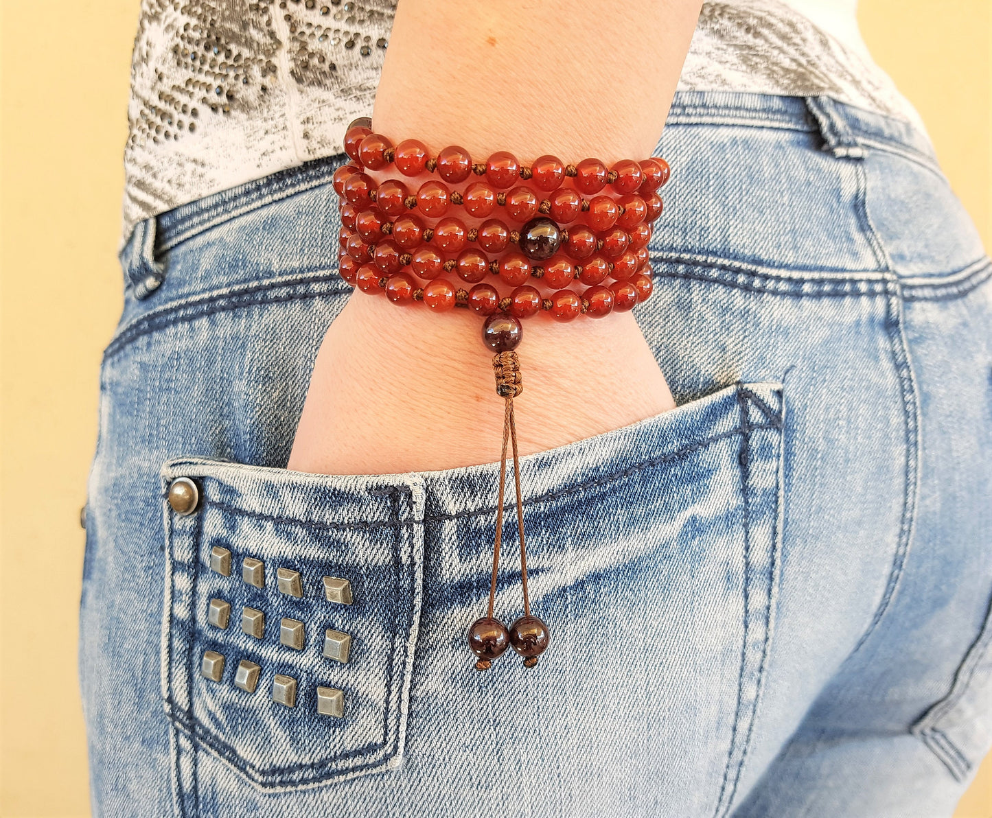 Carnelian Mala, Garnet Mala, 108 Mala, 108 Mala Bracelet, Red Mala Beads, 108 Mala Beads, 108 Prayer Beads, Boho Necklace, Knotted Mala Bead