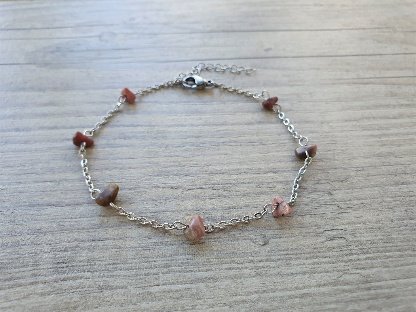 Rhodonite Anklet, Gold Anklet, Silver Anklet, Crystal Anklet, Gemstone Anklet, Ankle Bracelet, Boho Anklet, Beach Anklet, Summer Anklet