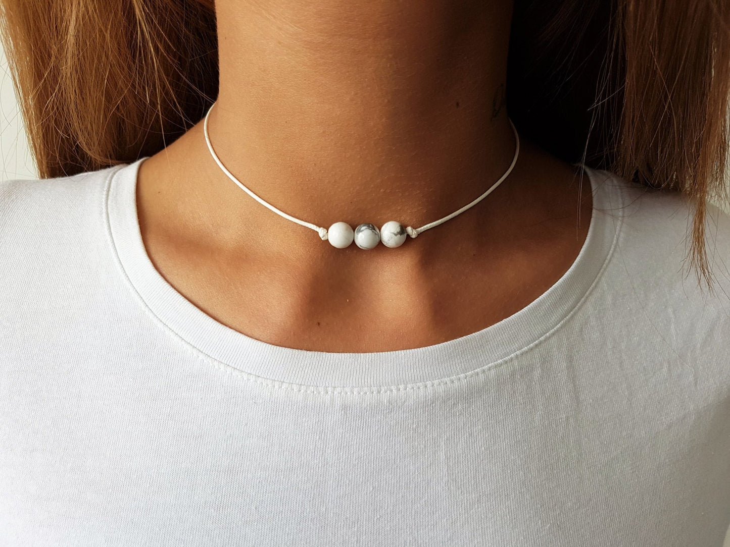 White Howlite, Howlite Choker, Gemstone Choker, Boho Choker, Bohemian Choker, Thin White Choker, Howlite Bead Choker, Cute Choker, White