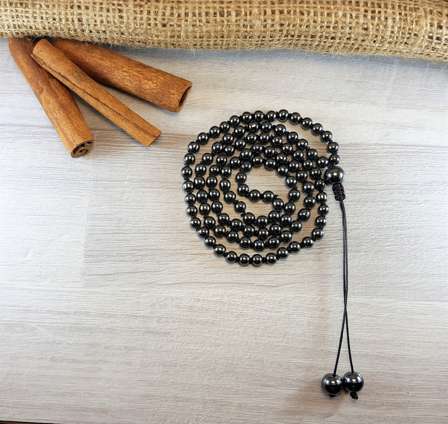 Dark Gray Hematite, Hematite Mala, 108 Mala, 108 Mala Bracelet, Mens Mala Bracelet, 108 Mala Beads, 108 Prayer Beads, Boho Necklace, Knotted