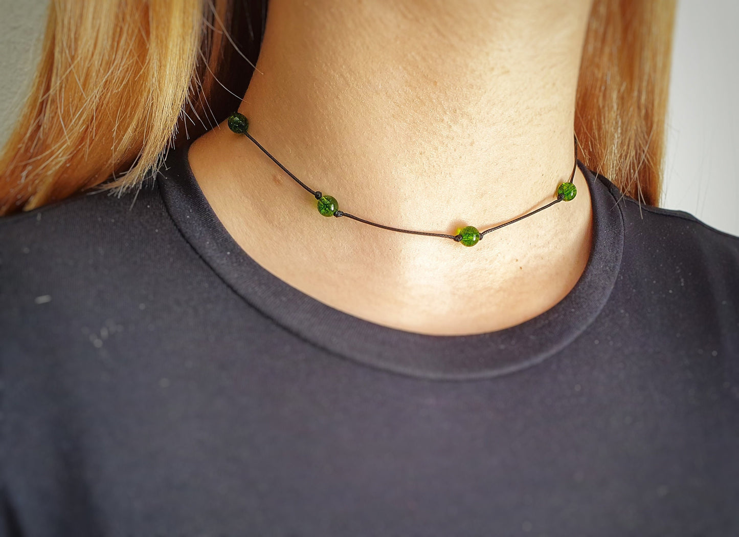 Peridot Necklace, Choker Necklace, Dainty Bead Choker, Bridesmaid Necklace, Girlfriend Gift, Minimalist Choker, Birthstone Necklace