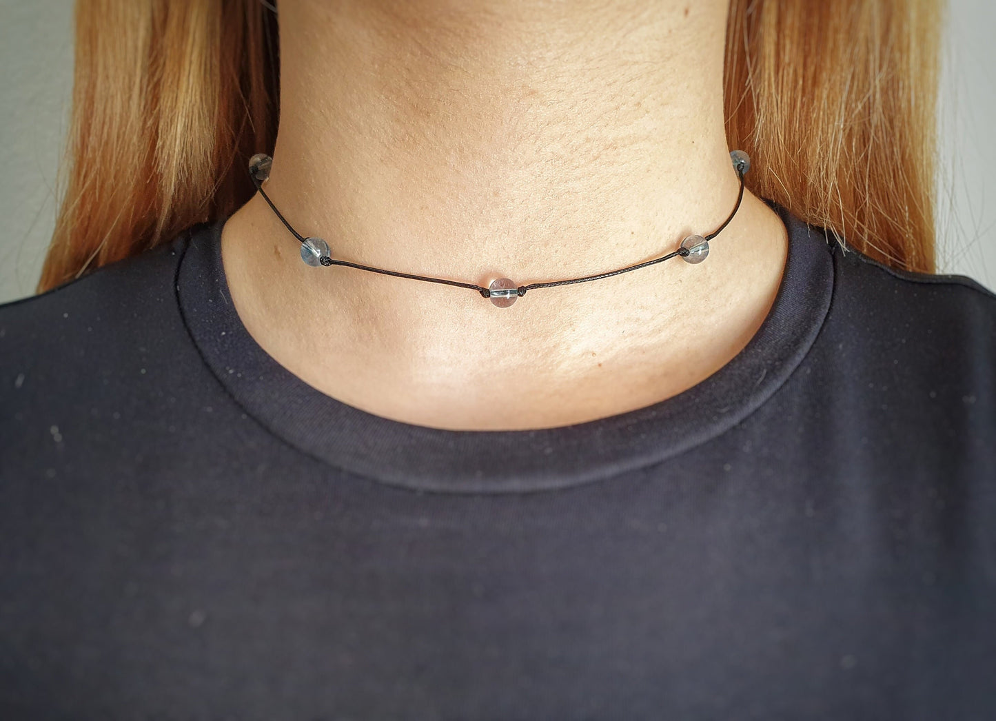 Blue Topaz Necklace, Choker Necklace, Dainty Bead Choker, Bridesmaid Necklace, Girlfriend Gift, Minimalist Choker, Birthstone Necklace
